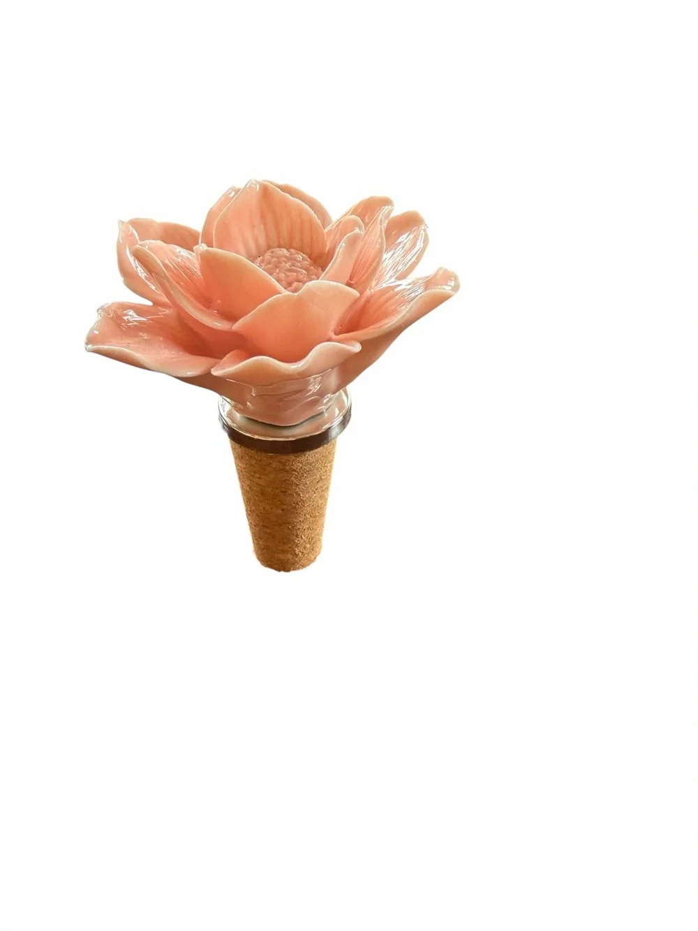 Mud Pie Coral Pink Ceramic Floral Bottle Stopper